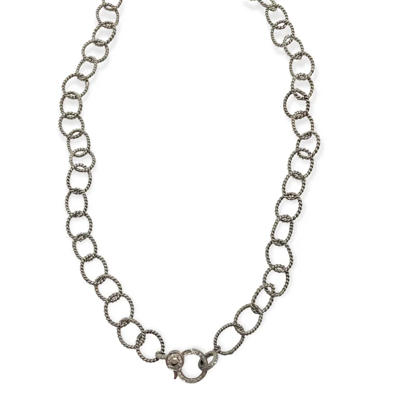 Curved design necklaces-Sterling Chain Pave Diamond Clasp Necklace