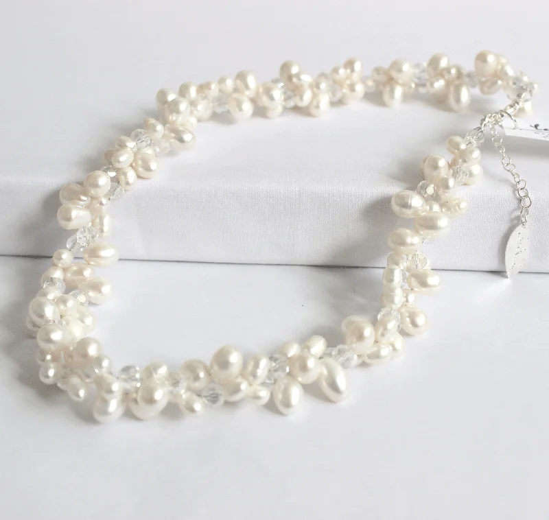 Plated silver necklaces-2-strand Freshwater Pearl Necklace - White