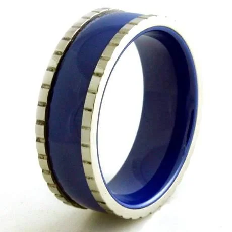 Fluid form rings-Stainless Steel Ceramic Royal Blue Ring With Block Edges-8mm