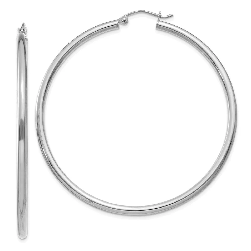 Aged silver earrings-2.5mm, 14k White Gold Classic Round Hoop Earrings, 55mm (2 1/8 Inch)