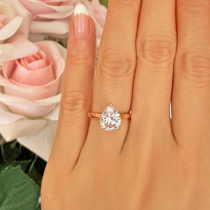 Octagonal shape rings-3 ct Pear Solitaire Ring - Rose GP, 50% Final Sale