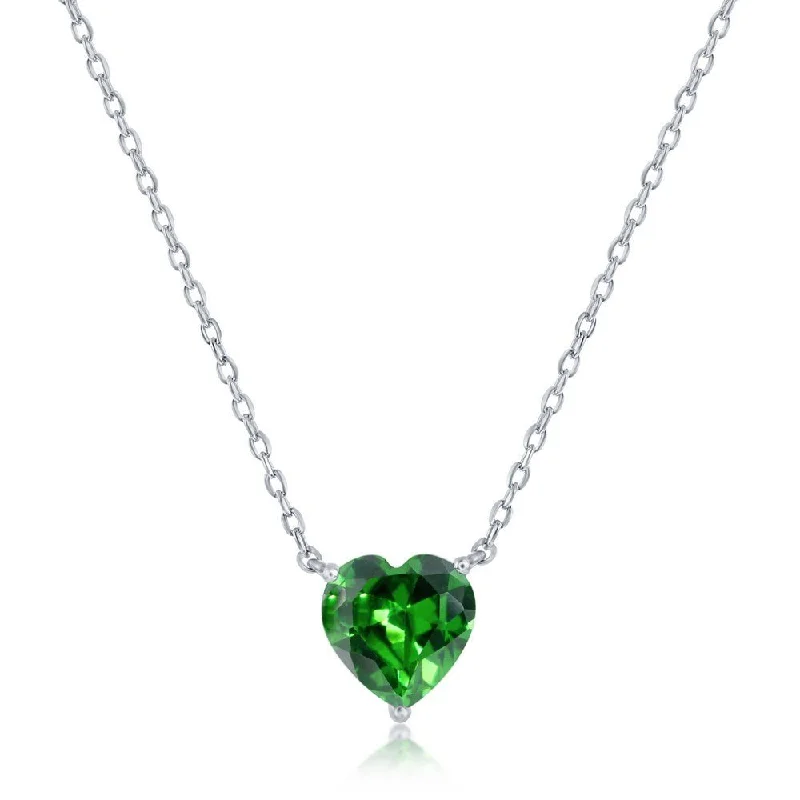 Shining crystal necklaces-SS 8MM Green CZ Heart Necklace