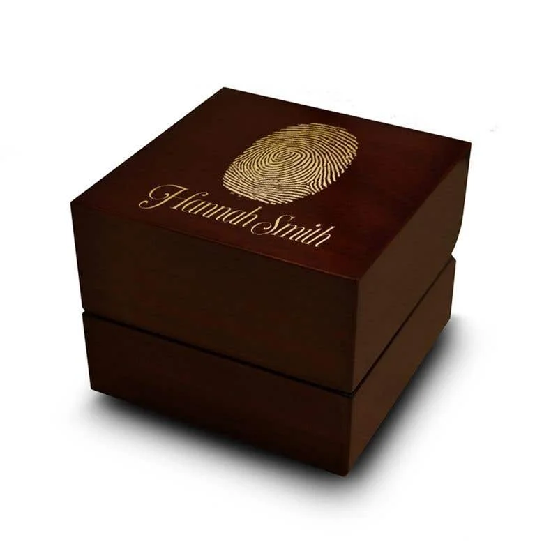 Detailed accent rings-Fingerprint Engraved Wood Ring Box Chocolate Dark Wood Personalized Wooden Wedding Ring Box