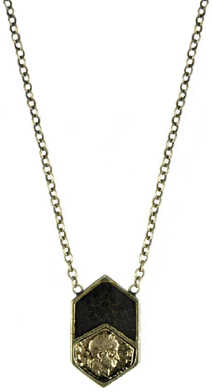 Heritage style necklaces-VB & BROWN ENAMEL HEXAGON NECKLACE