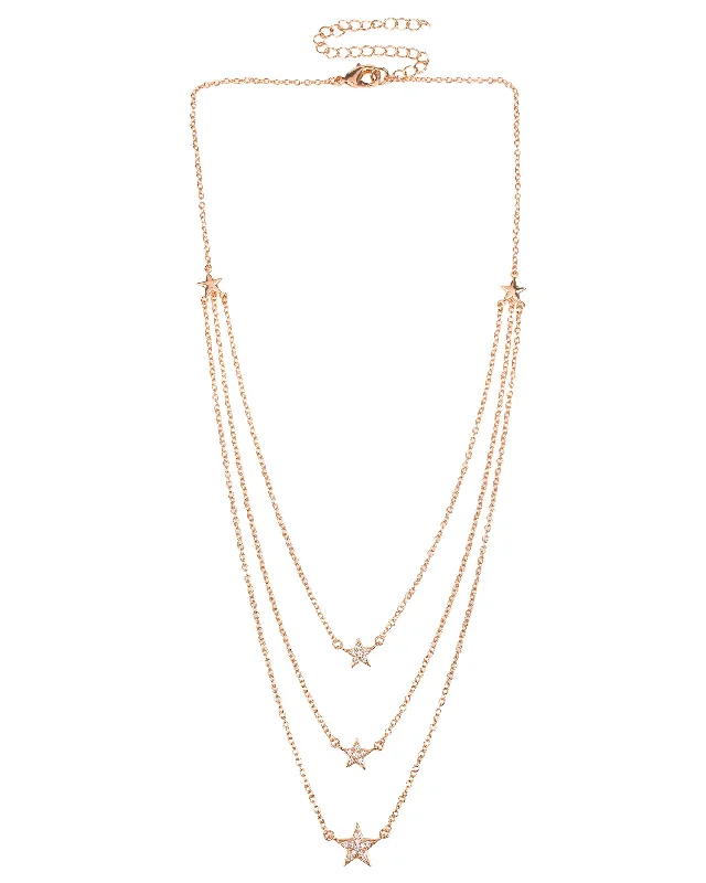 Gatsby style necklaces-Three Layer Pave Star Necklace