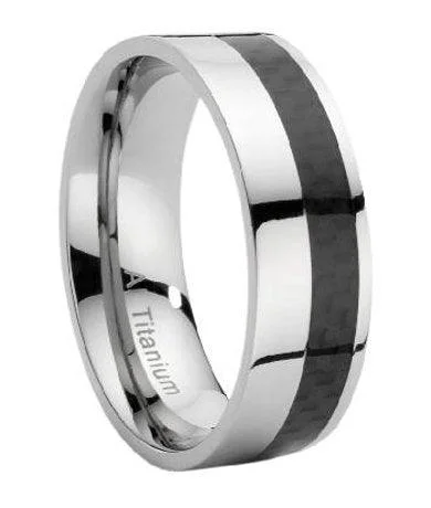 Smoky quartz rings-Men's Titanium Ring With Offset Carbon Fiber Inlay-8mm