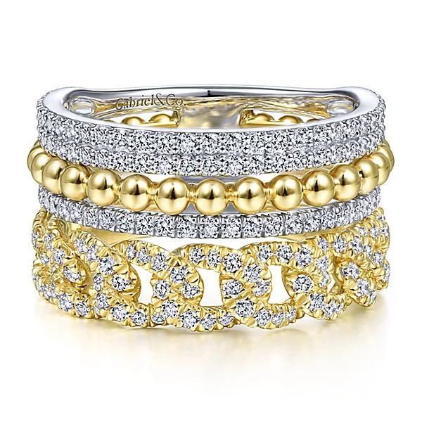 Bead stack rings-14 Karat Two Tone Women's Diamond Fashion Ring