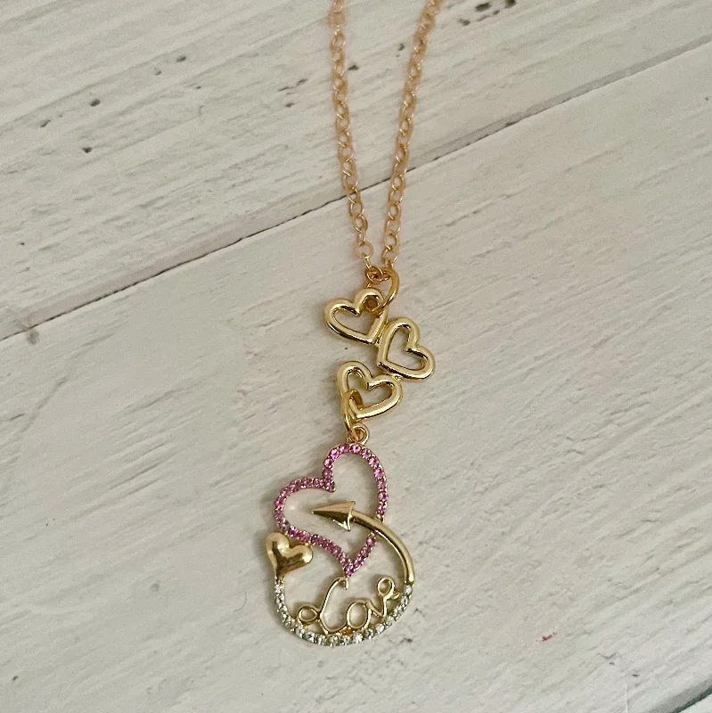 Wide chain necklaces-Rhinestone Love Arrow Necklace