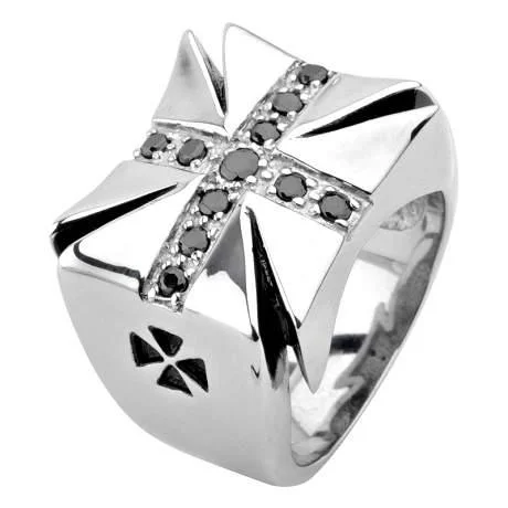 Amber inlay rings-Stainless Steel Cross with Modern Gem Ring-38mm