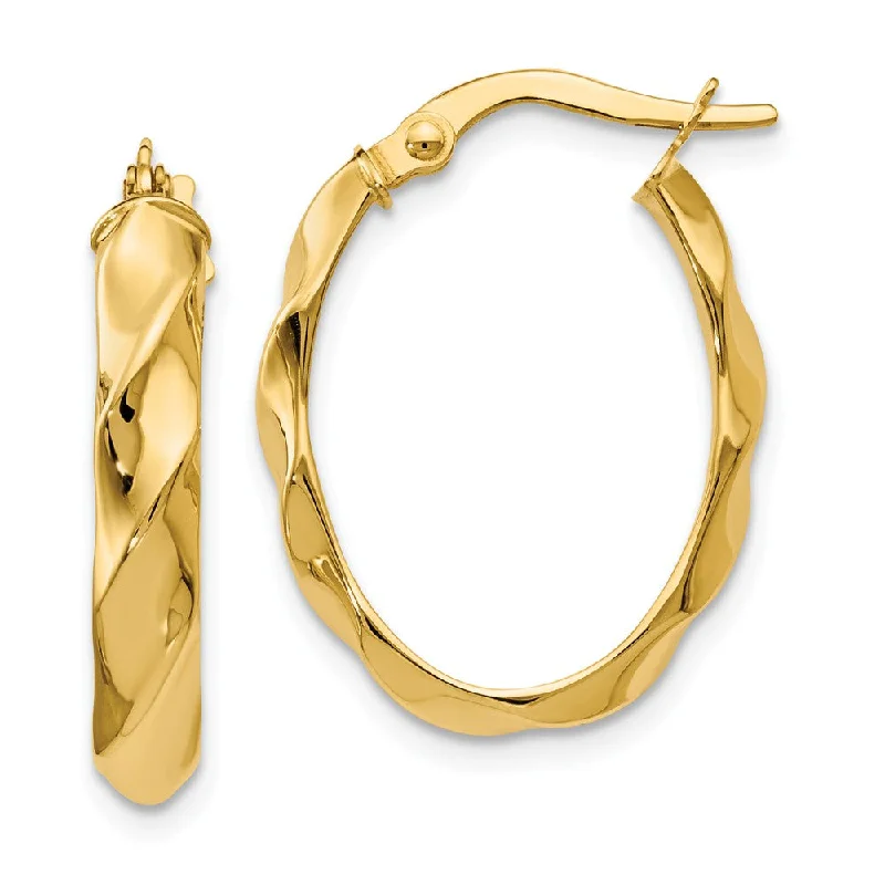 Airy hoop earrings-4mm Twisted Oval Hoop Earrings in 14k Yellow Gold, 22mm (7/8 Inch)