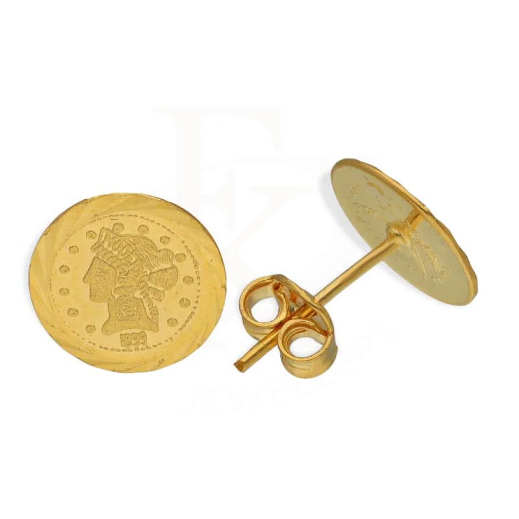 Painted art earrings-Gold Coin Shaped Stud Earrings 22KT - FKJERN22K2806