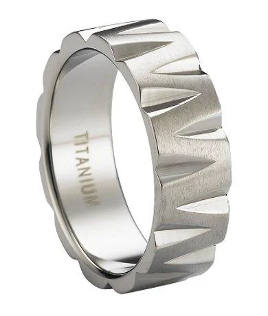 Shining crystal rings-Polished Titanium Wedding Ring with Chiseled Design | 8mm