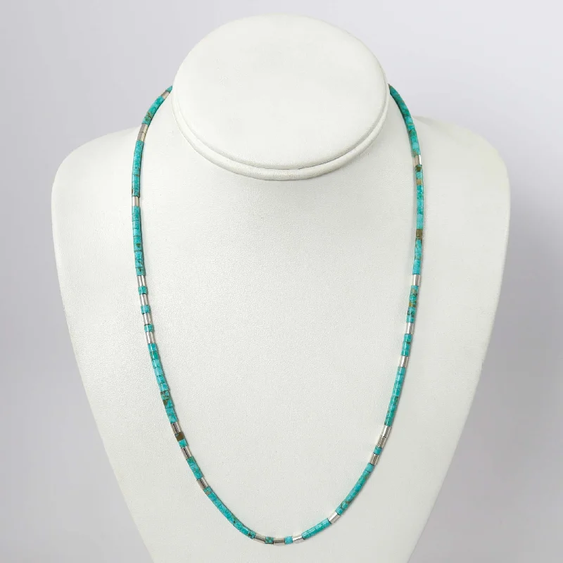 Subtle charm necklaces-Turquoise and Silver Necklace