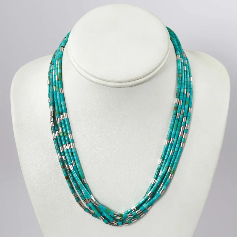 Hematite stone necklaces-Turquoise and Silver Bead Necklace