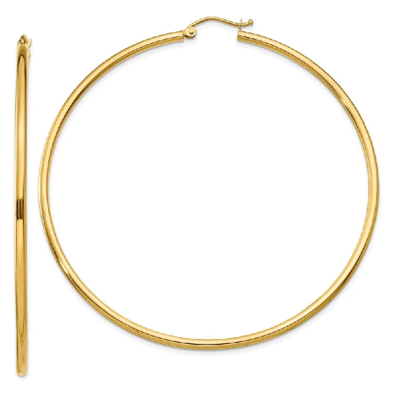 Braided bead earrings-2mm, 14k Yellow Gold Classic Round Hoop Earrings, 65mm (2 1/2 Inch)