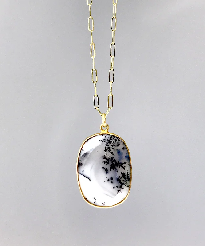 Rope weave necklaces-Dendritic Opal Pendant