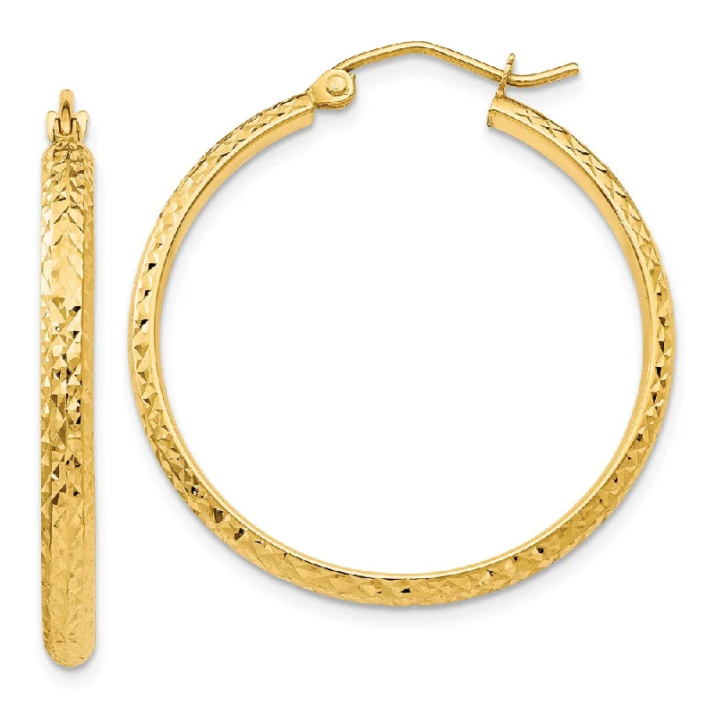 Hollow ring earrings-2.8mm, 14k Yellow Gold Diamond-cut Hoops, 30mm (1 1/8 Inch)