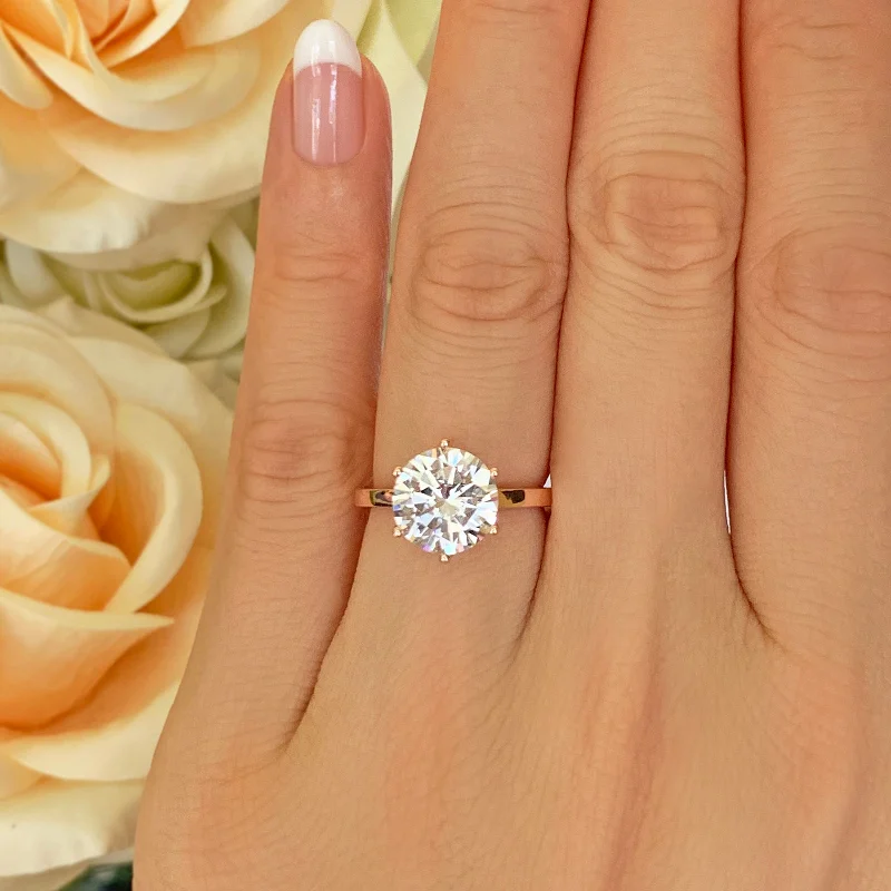 Hand-crafted rings-3 ct 6 Prong Stacking Solitaire Ring - Rose GP, 30% Final Sale