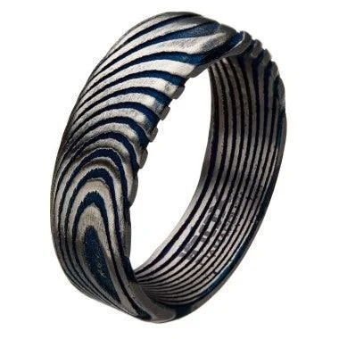 Curved art rings-Damascus 7mm Matte Blue Water Print Plated Ring