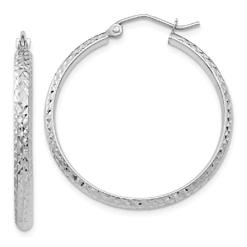 Dual-sided earrings-2.8mm, 14k White Gold Diamond-cut Hoops, 30mm (1 1/8 Inch)