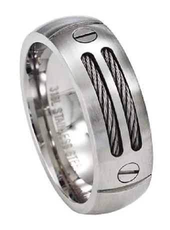 Clean eternity rings-Stainless Steel Cable Ring with Two Screws