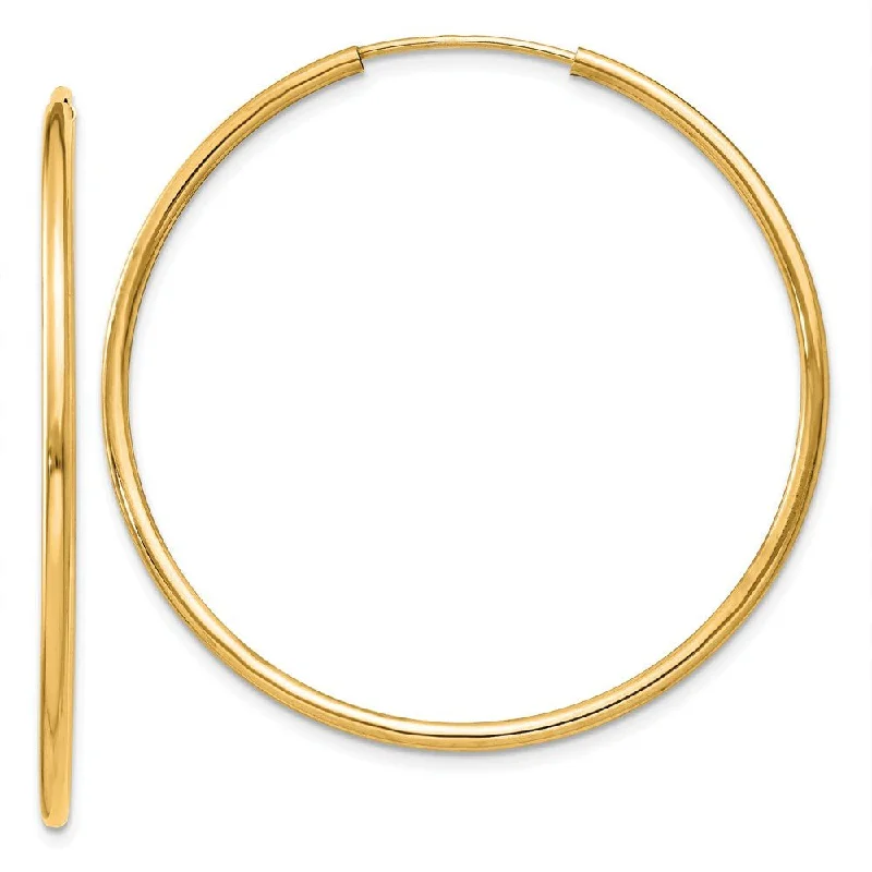 Wispy drop earrings-1.5mm x 36mm 14k Yellow Gold Polished Round Endless Hoop Earrings