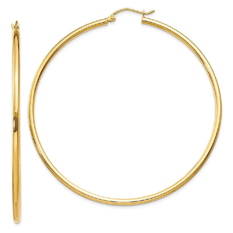 Glossy black earrings-2mm, 14k Yellow Gold Classic Round Hoop Earrings, 60mm (2 3/8 Inch)