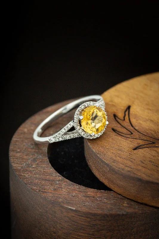 Detailed accent rings-"AURA" - BIRTHSTONE RING WITH CITRINE CENTER STONE & DIAMOND ACCENTS