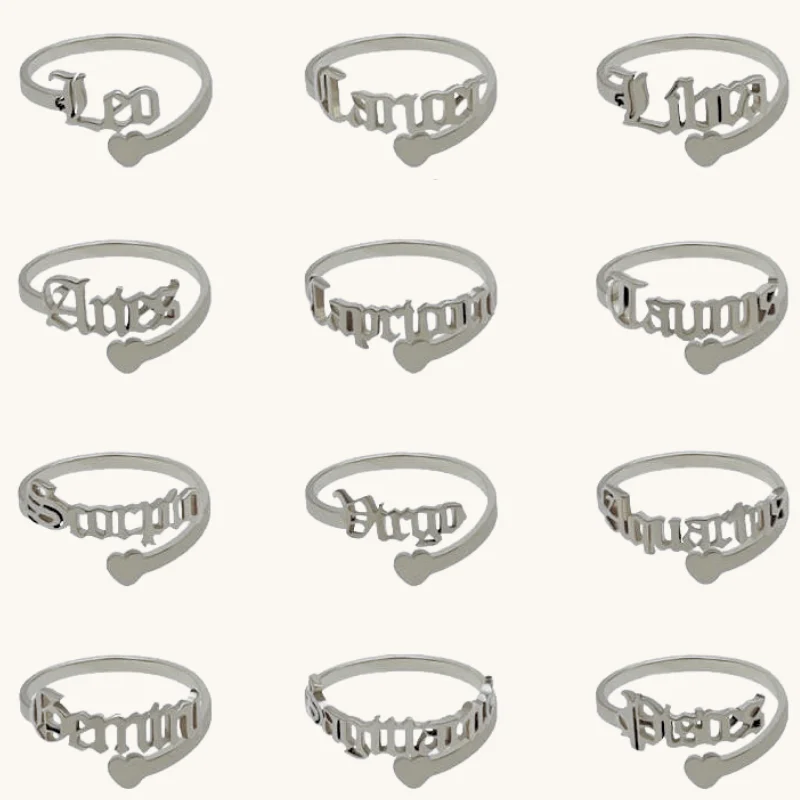 Zodiac birthstone rings-Silver Heart Zodiac Ring