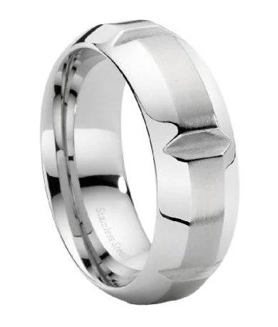 Etched texture rings-Stainless Steel Wide Notched Ring-9mm