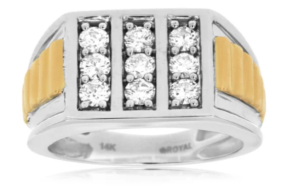 Zodiac birthstone rings-Two Tone 14 Karat Men's Ring