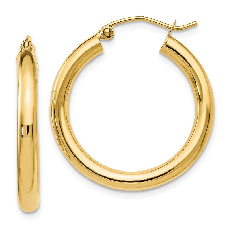 Vivid bead earrings-3mm Round Hoop Earrings in 14k Yellow Gold, 26mm (1 Inch)