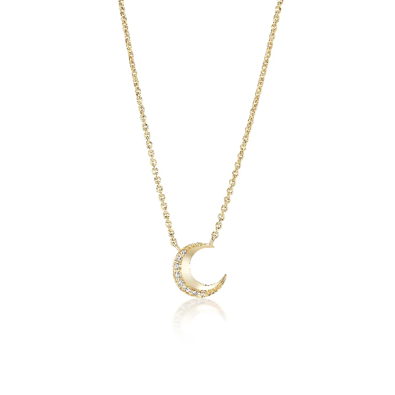 Old coin necklaces-Harwell Godfrey 18k Diamond Tiny Moon Pendant Necklace -16"/18"