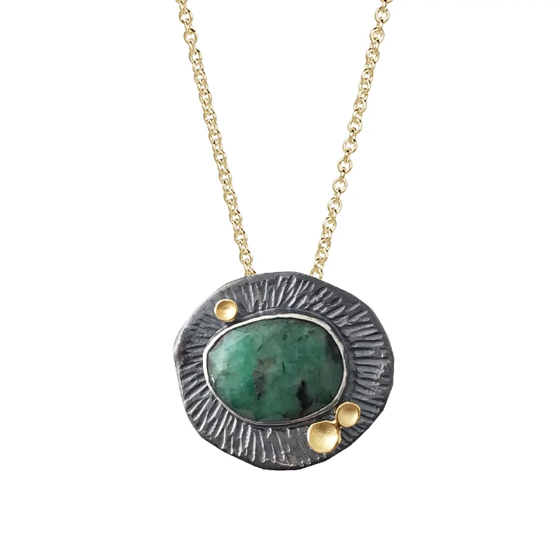 Brushed gold necklaces-Lotus Pod Emerald Pendant