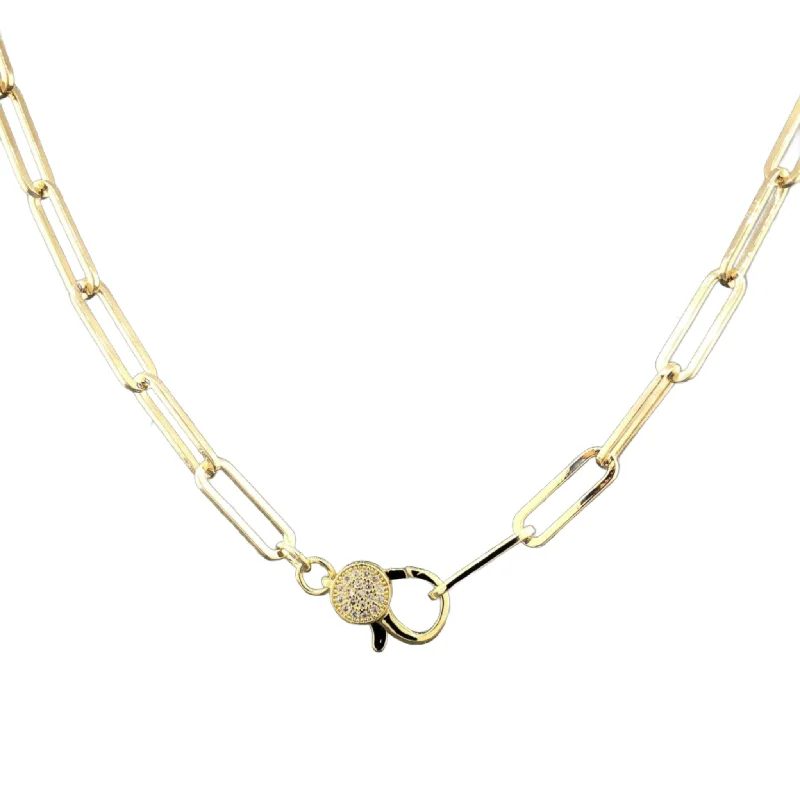 Cultured pearl necklaces-YGP Stainless paperclip necklace with CZ clasp