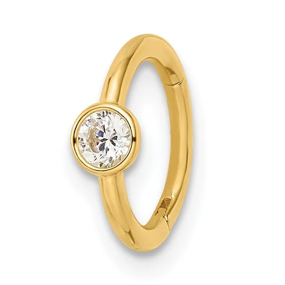 Mixed-tone rings-14k Yellow Gold Bezel Set CZ Cartilage Hoop Ring