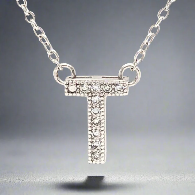 Four-layer necklaces-SS Initial "T" CZ Necklace