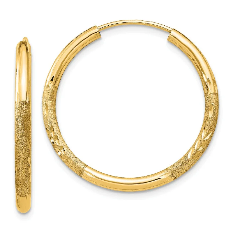 Full moon earrings-2mm x 25mm 14k Yellow Gold Satin Diamond-Cut Endless Hoop Earrings