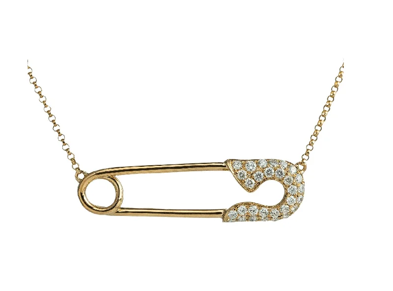 Four-layer necklaces-Yellow Gold Diamond Pave Safety Pin Necklace