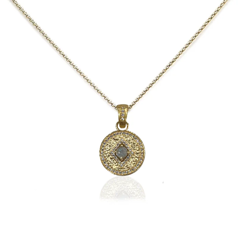 Eclectic charm necklaces-GOLD LABRADORITE DISC NECKLACE