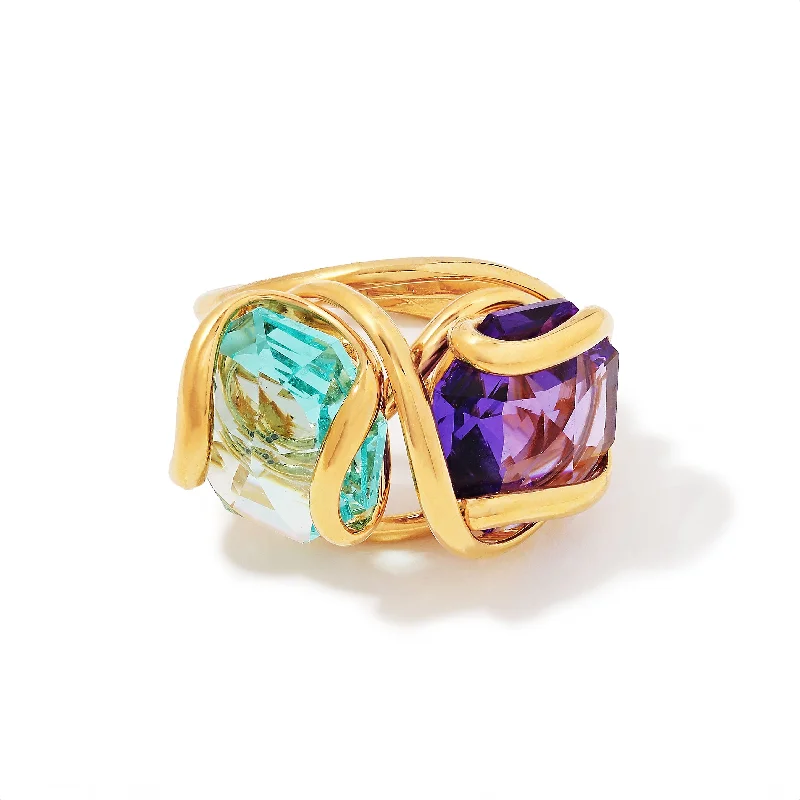 Vintage promise rings-Double Beacon Ring in Amethyst and Peridot