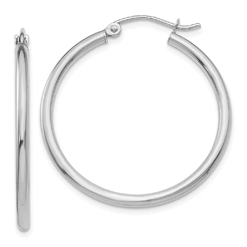 Single dot earrings-2mm, 14k White Gold Classic Round Hoop Earrings, 30mm (1 1/8 Inch)