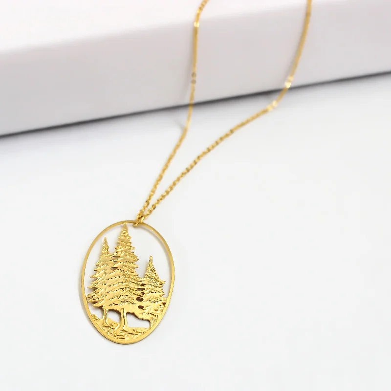 Flat bar necklaces-Pine Tree Necklace