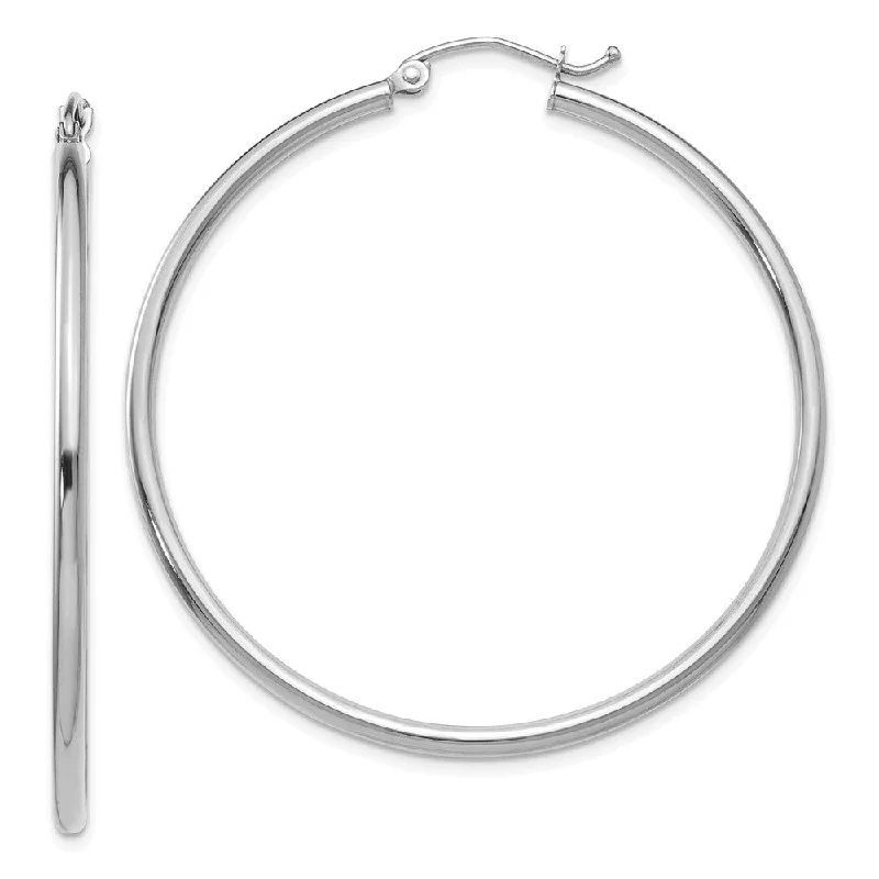 Shimmering stone earrings-2mm, 14k White Gold Classic Round Hoop Earrings, 45mm (1 3/4 Inch)