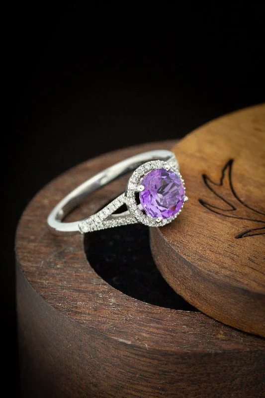 Clean eternity rings-"AURA" - BIRTHSTONE RING WITH AN AMETHYST CENTER STONE & DIAMOND ACCENTS