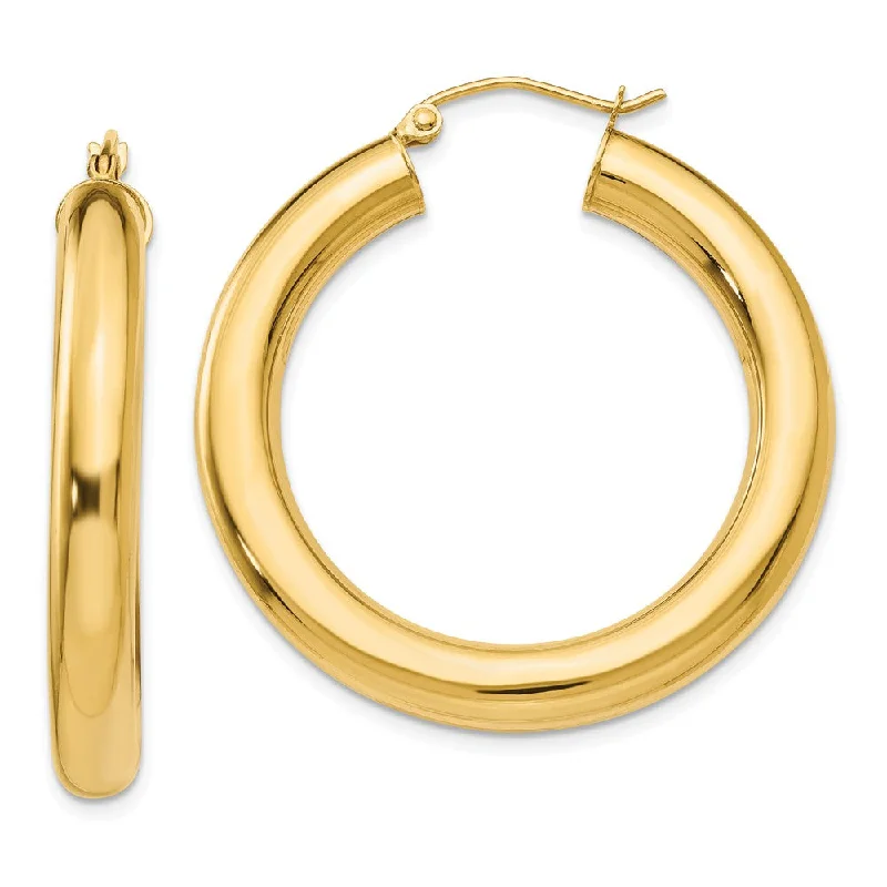 Single dot earrings-5mm, 14k Yellow Gold Classic Round Hoop Earrings, 35mm (1 3/8 Inch)