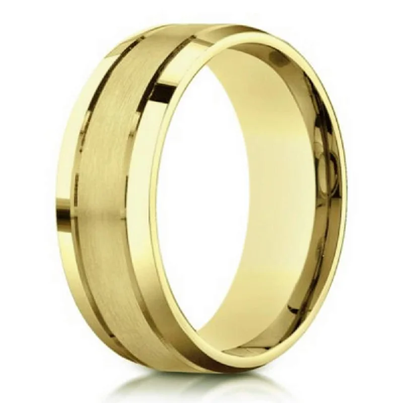 Vibrant enamel rings-6mm Satin-Finished 14k Yellow Gold Wedding Ring with Polished Beveled Edges