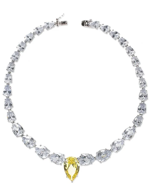 Quad-strand necklaces-Canary CZ Pear CZ Necklace