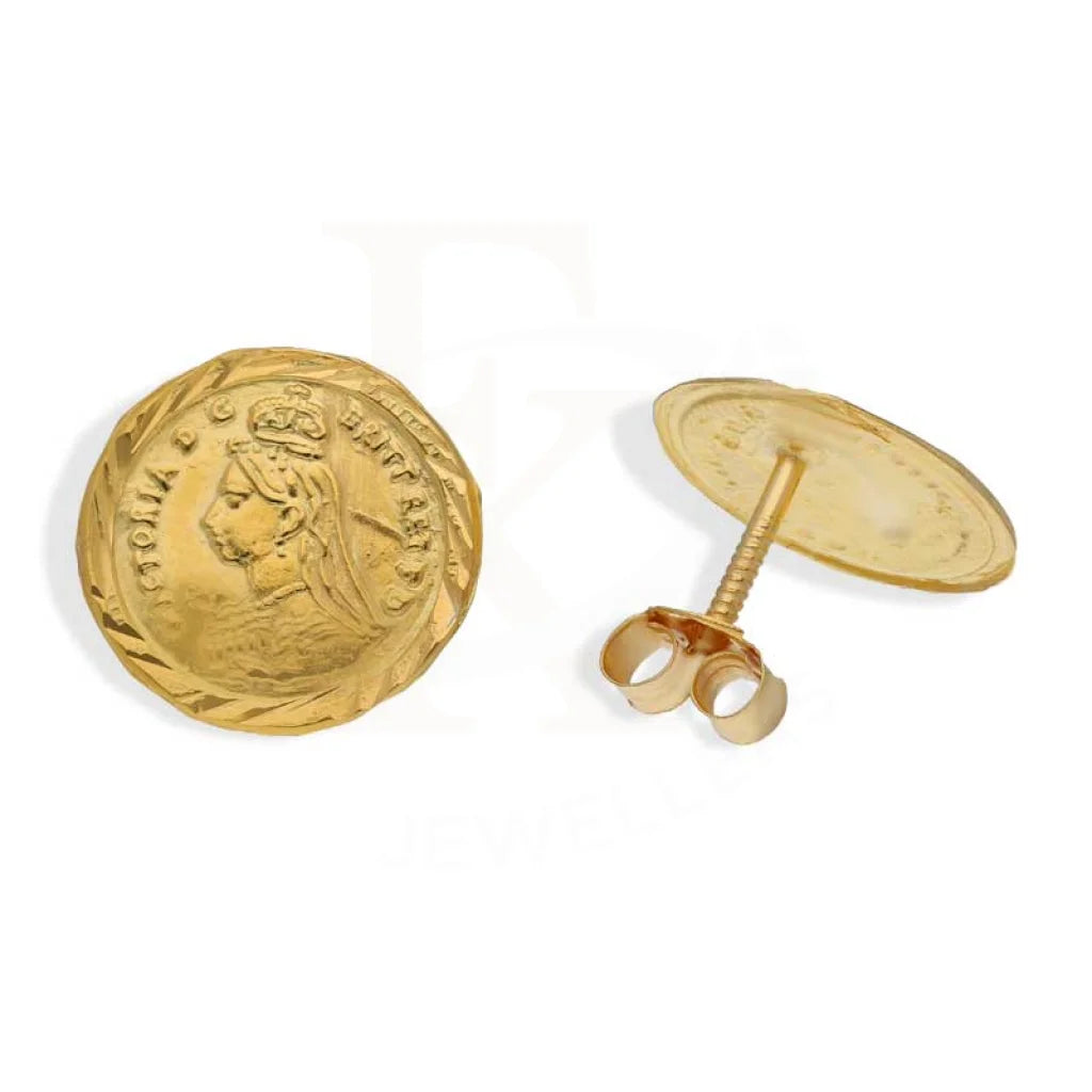 Woven tribal earrings-Gold Coin Stud Earrings 18KT - FKJERN18K2938