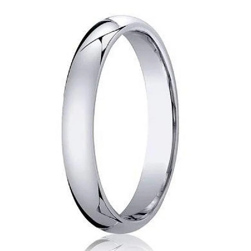 Curved art rings-Men's 18K White Gold Domed Profile Designer Wedding Ring | 3mm